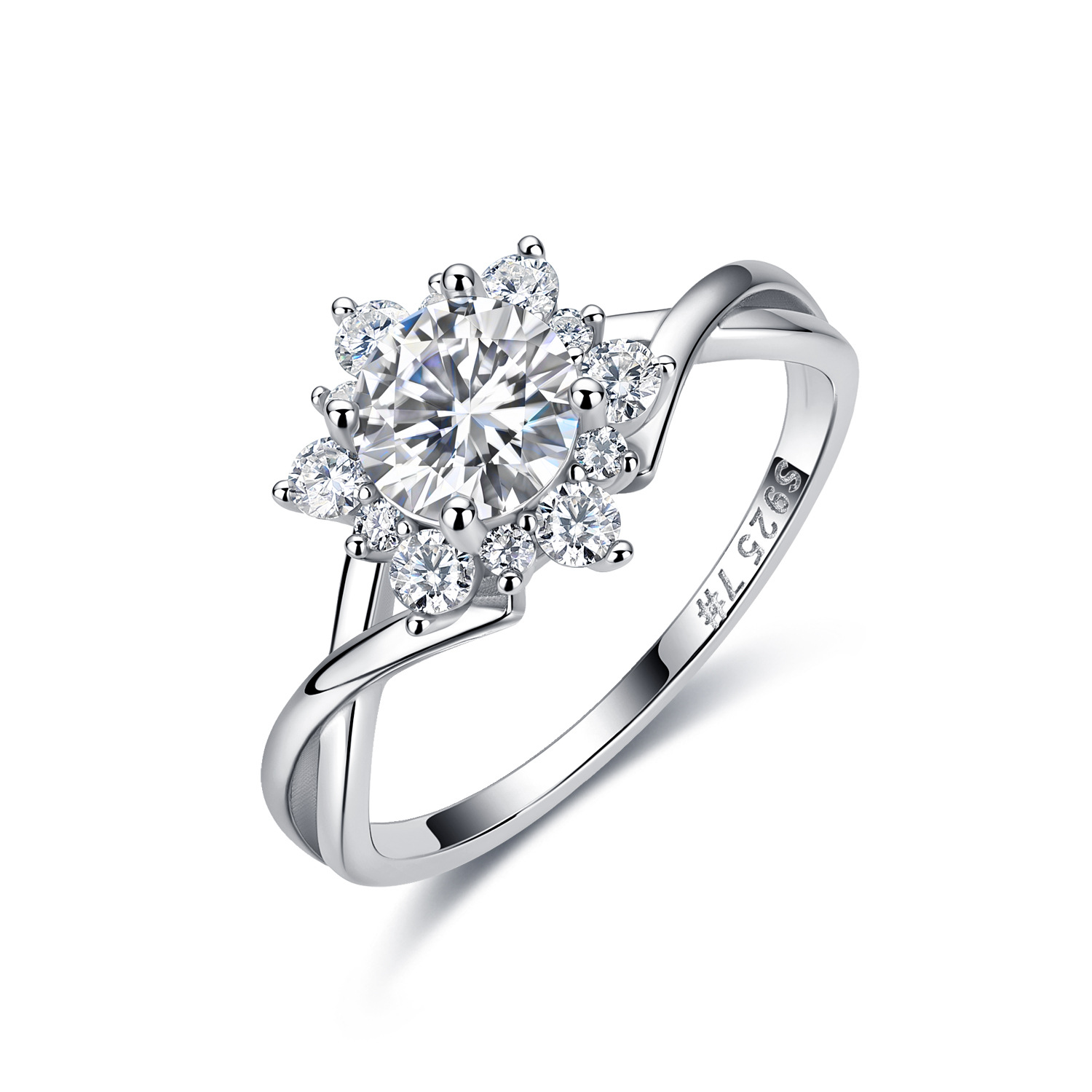 Round Moissanite Snowflake Halo Twist Ring – 1.15ct DEW