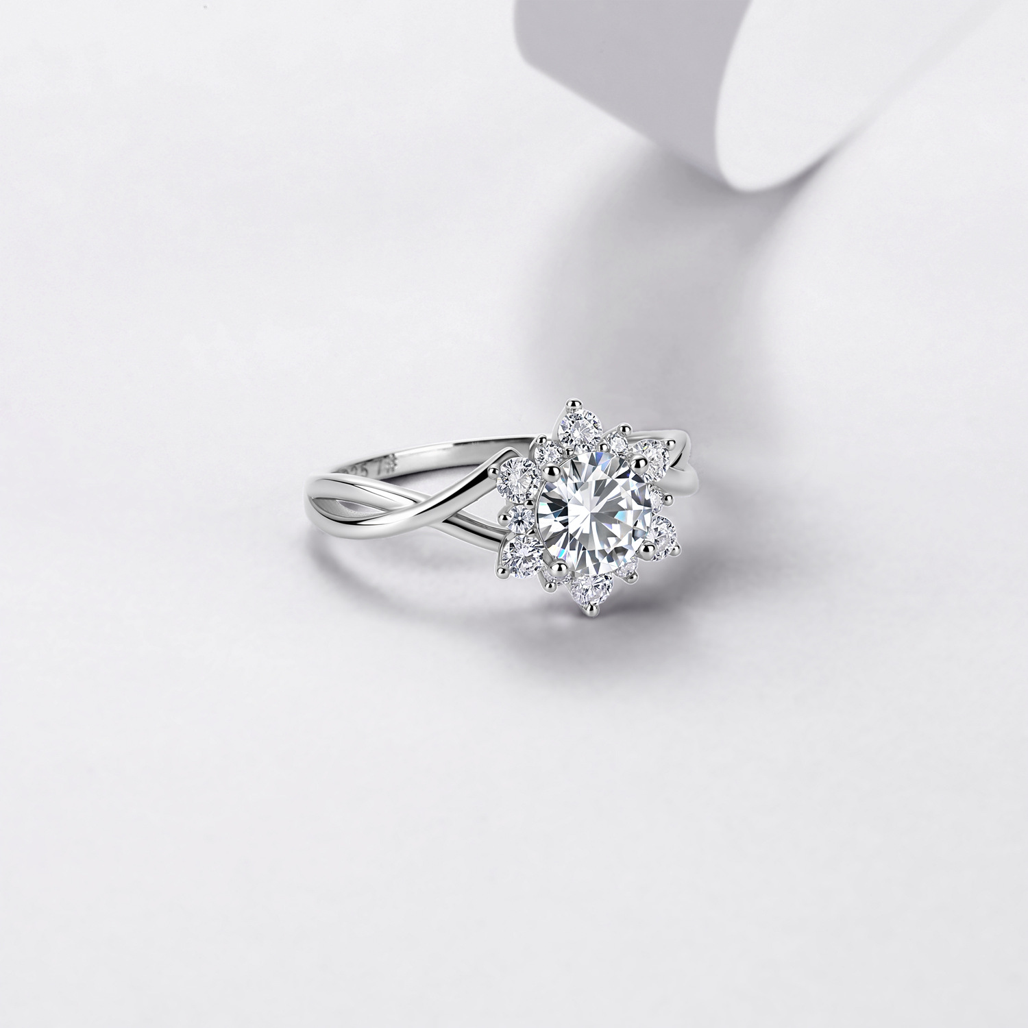Round Moissanite Snowflake Halo Twist Ring – 1.15ct DEW - alternate view
