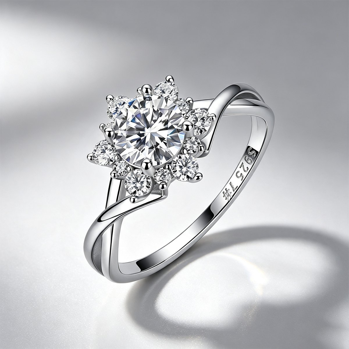 Round Moissanite Snowflake Halo Twist Ring – 1.15ct DEW - Image 4