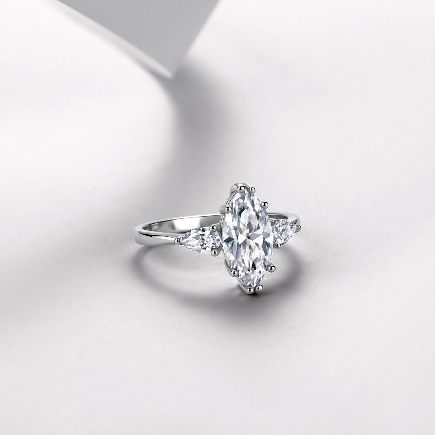 Marquise & Pear Three-Stone Moissanite Ring – 2.7ct DEW - alternate view