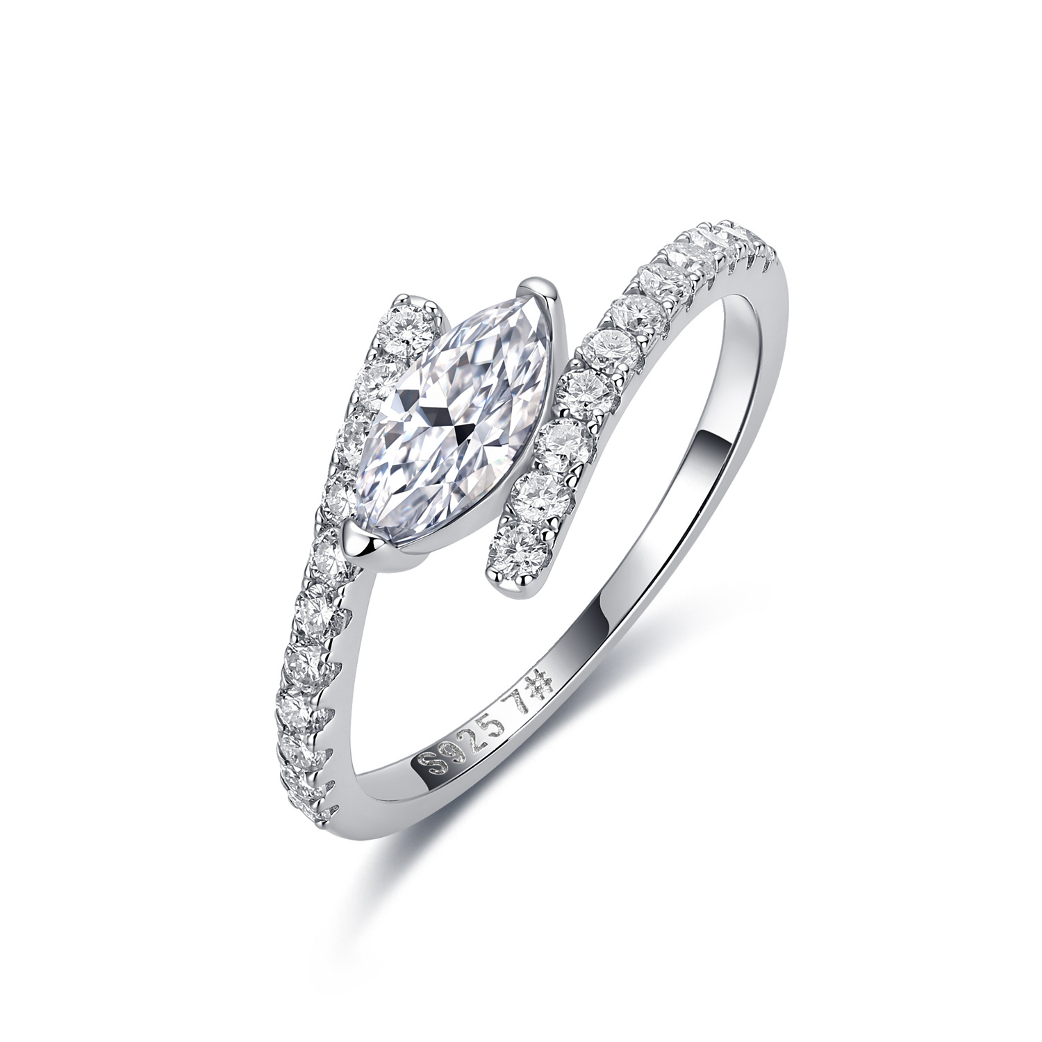 Marquise Moissanite Bypass Pavé Engagement Ring – 0.87ct DEW