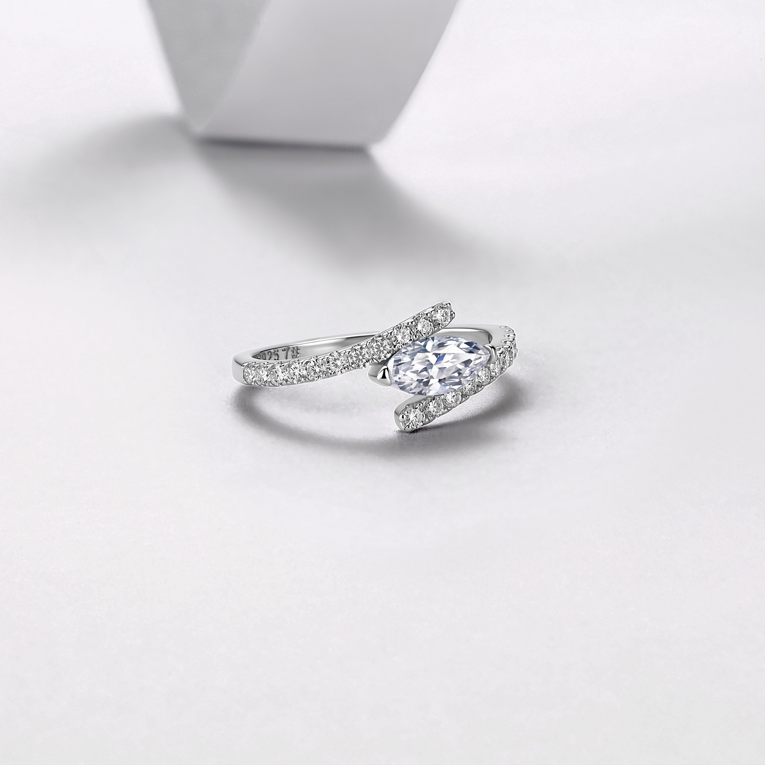 Marquise Moissanite Bypass Pavé Engagement Ring – 0.87ct DEW - alternate view