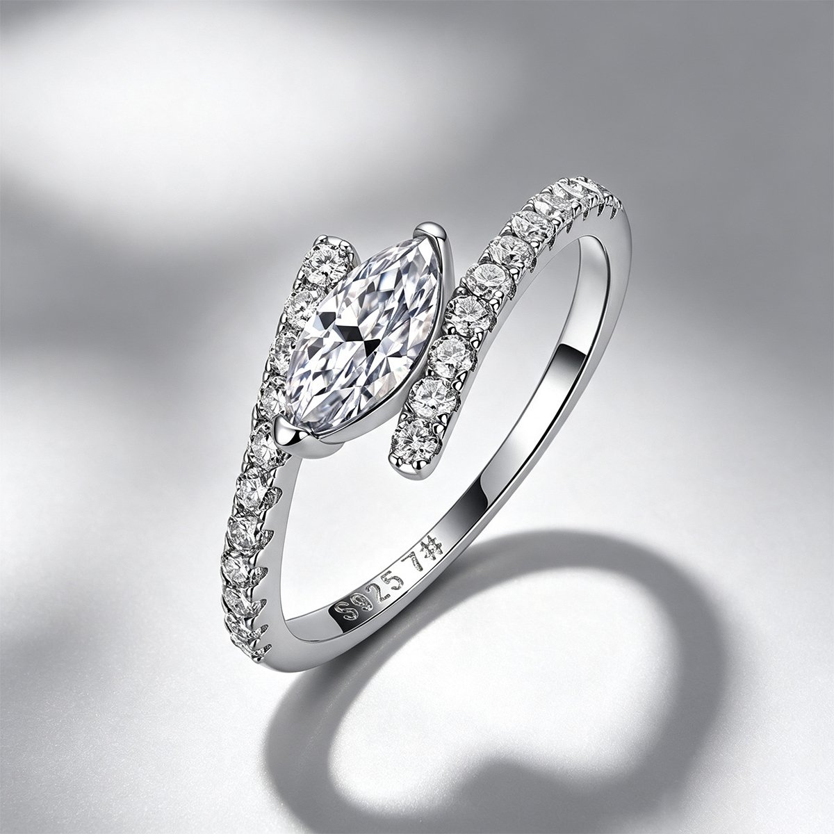 Marquise Moissanite Bypass Pavé Engagement Ring – 0.87ct DEW - Image 4