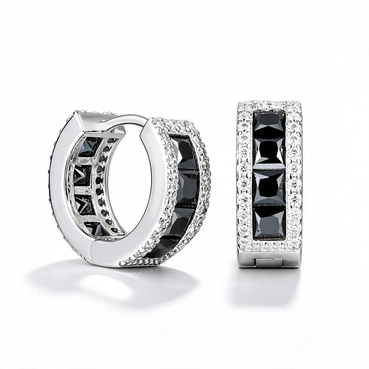 Princess Black Moissanite Channel Huggie Hoops – 2.75ct DEW Each