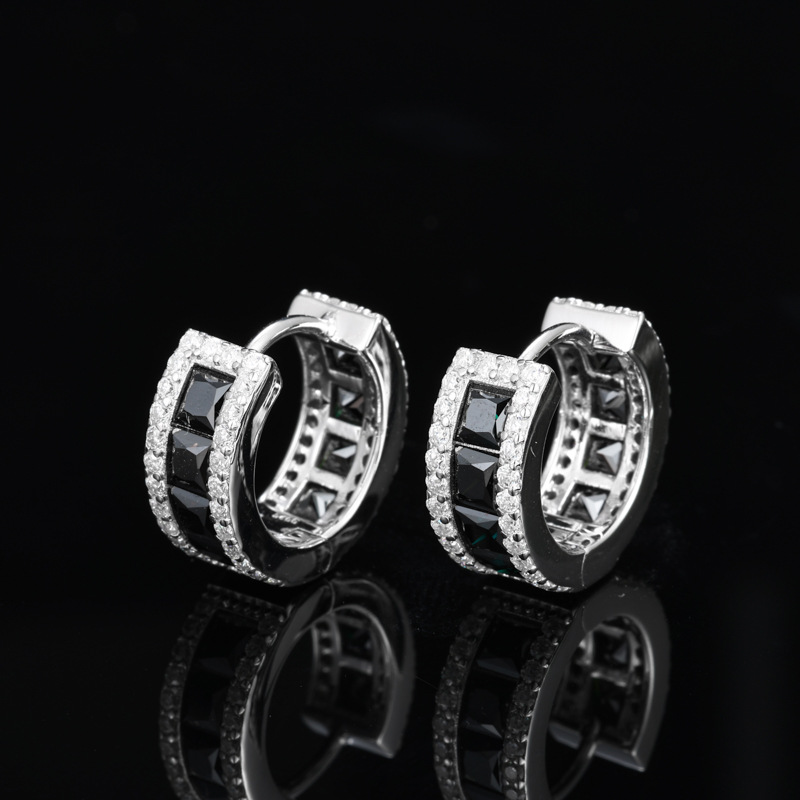Princess Black Moissanite Channel Huggie Hoops – 2.75ct DEW Each - alternate view