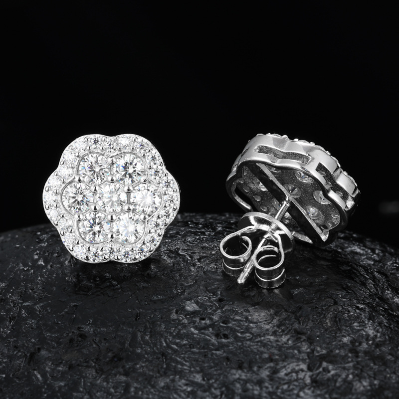 Round Moissanite Flower Cluster Halo Stud Earrings – 1ct DEW Each - Image 2