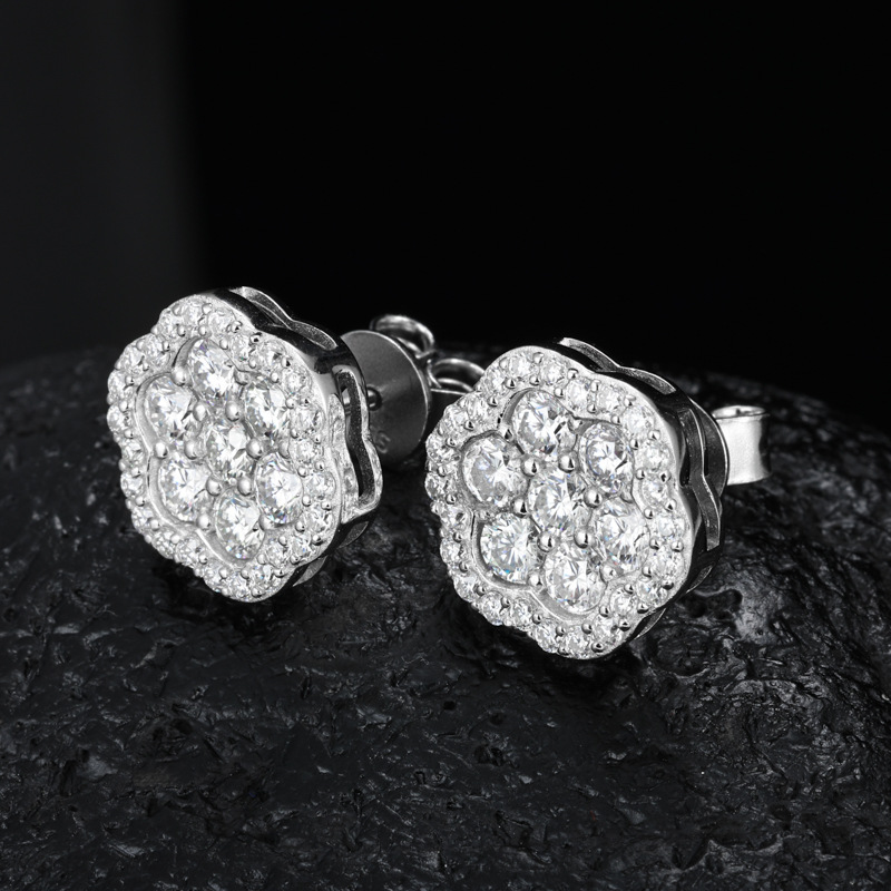 Round Moissanite Flower Cluster Halo Stud Earrings – 1ct DEW Each - Image 3