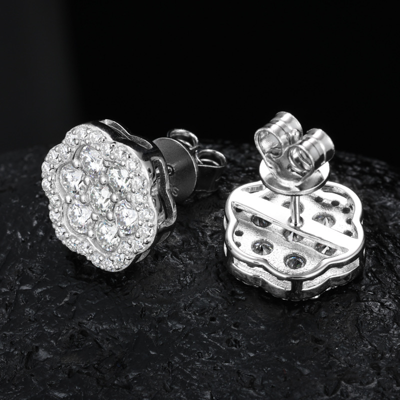 Round Moissanite Flower Cluster Halo Stud Earrings – 1ct DEW Each - Image 4