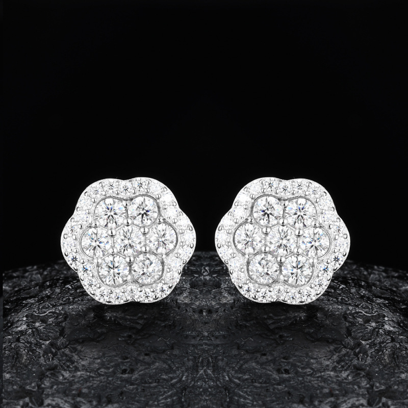 Round Moissanite Flower Cluster Halo Stud Earrings – 1ct DEW Each - Image 5