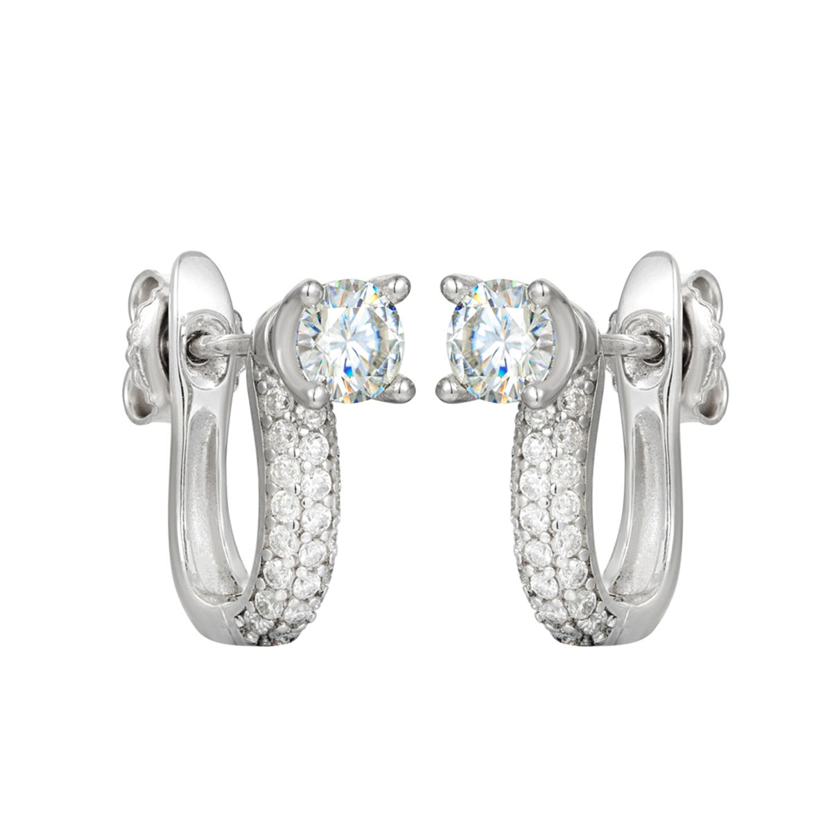 Round Moissanite Pavé Ear Jacket Earrings – 0.74ct DEW Each