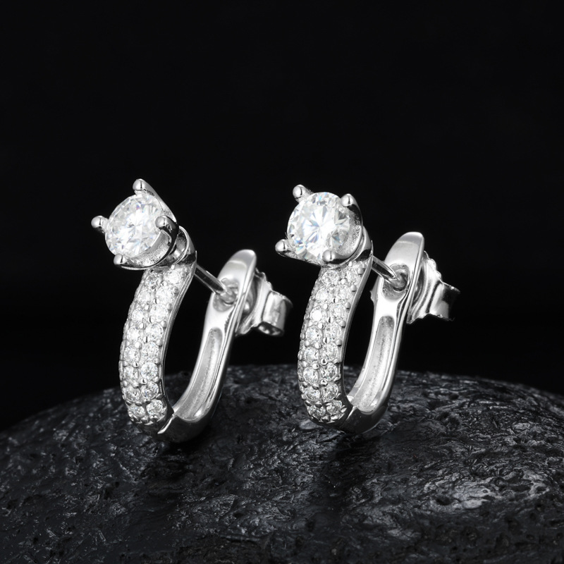 Round Moissanite Pavé Ear Jacket Earrings – 0.74ct DEW Each - alternate view