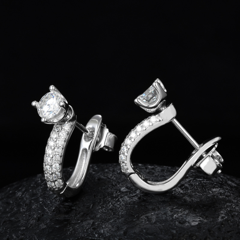 Round Moissanite Pavé Ear Jacket Earrings – 0.74ct DEW Each - Image 4