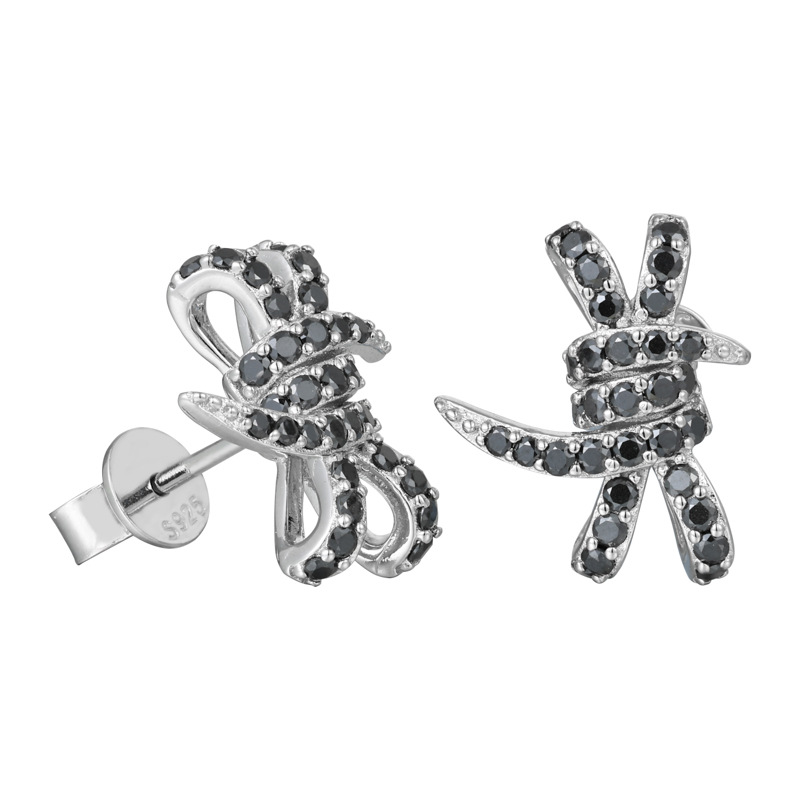 Black Moissanite Barbed Wire Knot Stud Earrings – 0.3ct DEW Each