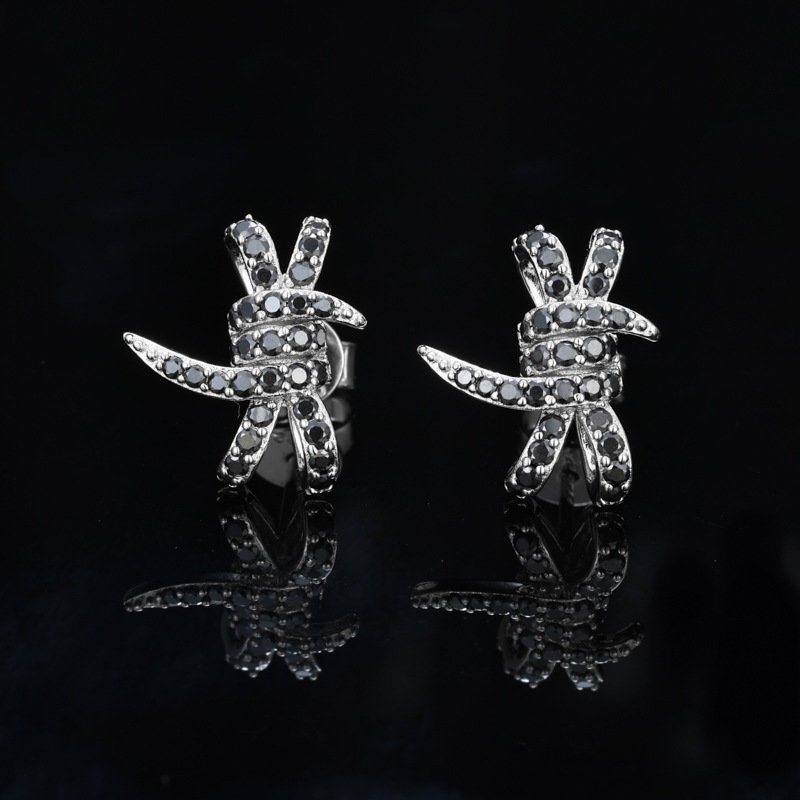 Black Moissanite Barbed Wire Knot Stud Earrings – 0.3ct DEW Each - Image 2