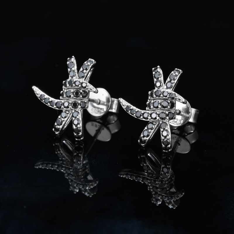 Black Moissanite Barbed Wire Knot Stud Earrings – 0.3ct DEW Each - Image 3
