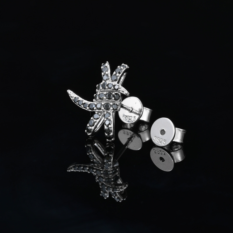 Black Moissanite Barbed Wire Knot Stud Earrings – 0.3ct DEW Each - Image 5