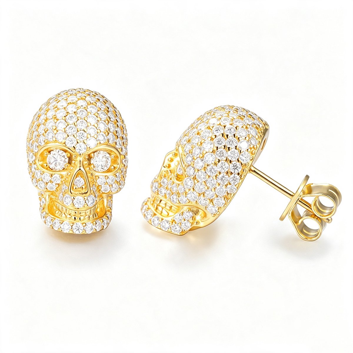 Pavé Moissanite Skull Stud Earrings – 1.85ct DEW Each