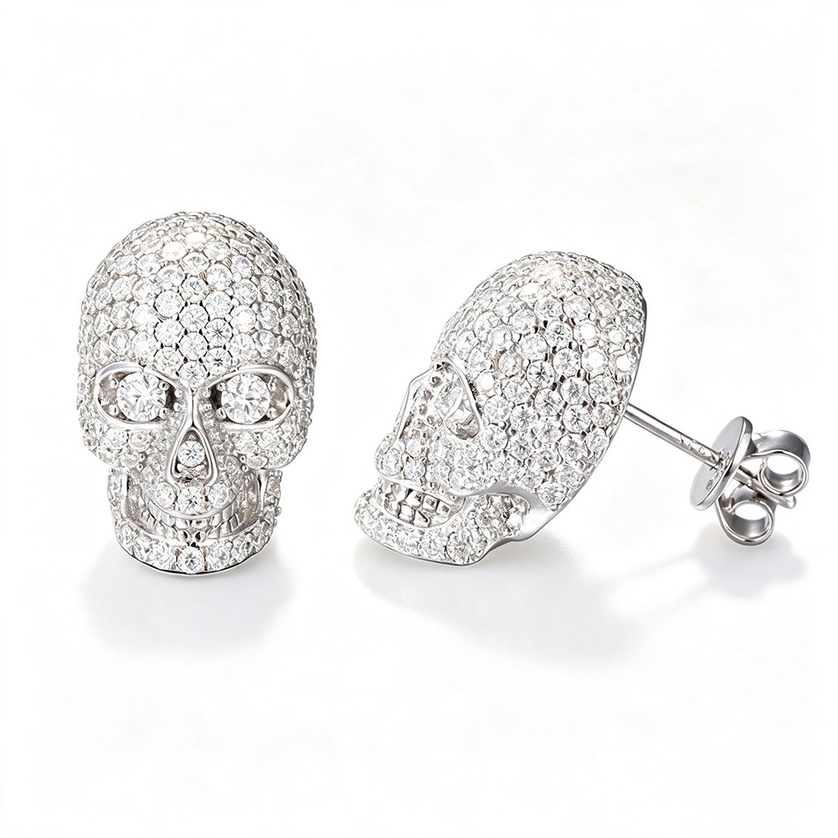 Pavé Moissanite Skull Stud Earrings – 1.85ct DEW Each - alternate view