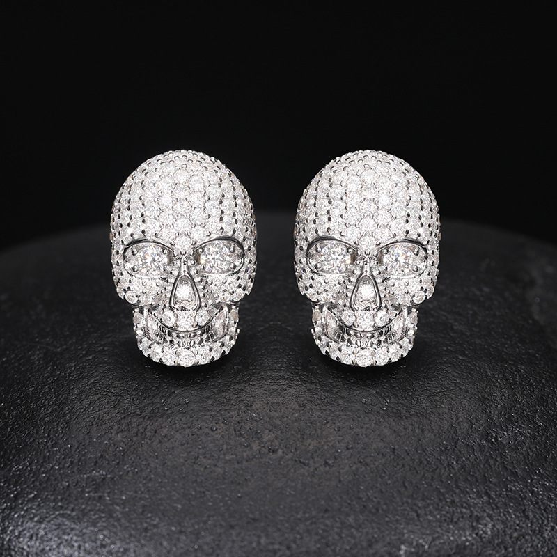 Pavé Moissanite Skull Stud Earrings – 1.85ct DEW Each - Image 6