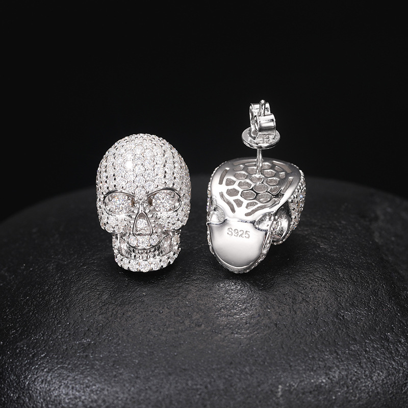 Pavé Moissanite Skull Stud Earrings – 1.85ct DEW Each - Image 7