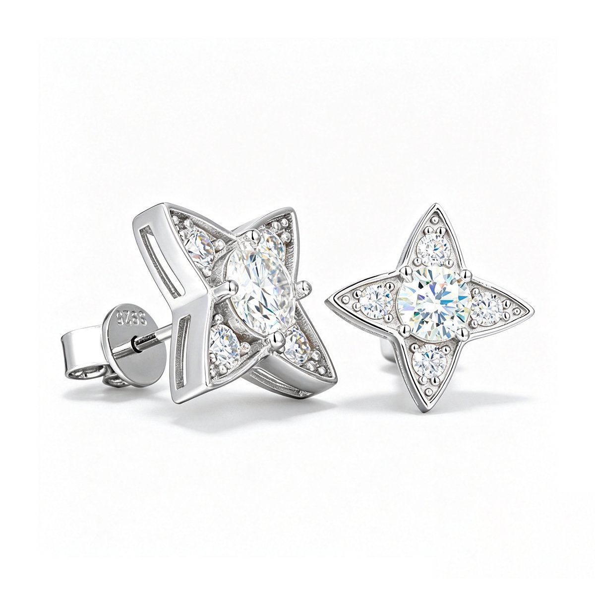 Round Moissanite Four-Point Star Stud Earrings – 0.9ct DEW Each