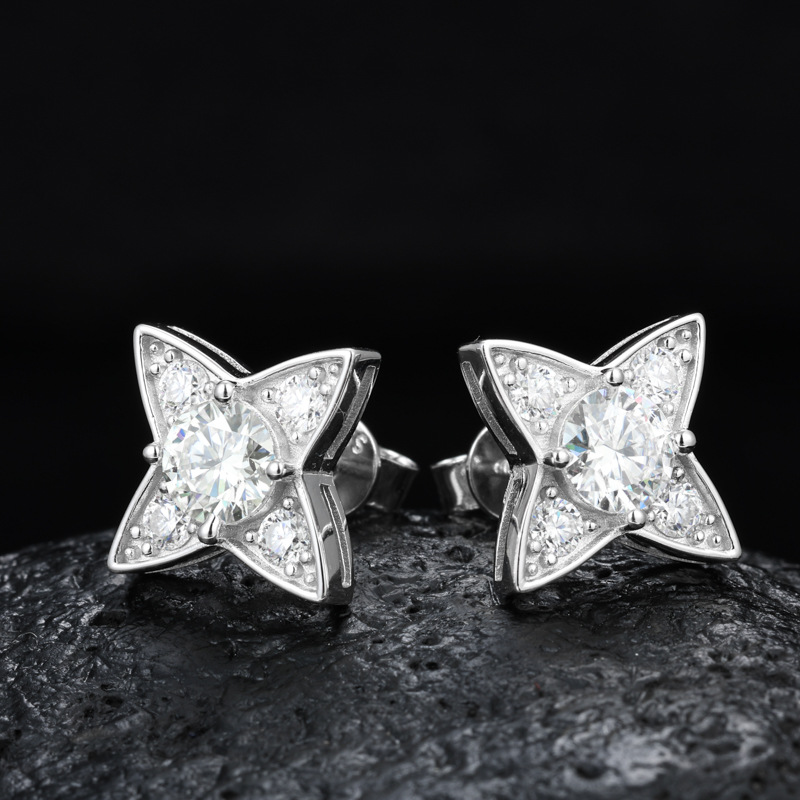 Round Moissanite Four-Point Star Stud Earrings – 0.9ct DEW Each - Image 2