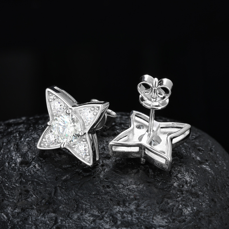 Round Moissanite Four-Point Star Stud Earrings – 0.9ct DEW Each - Image 3