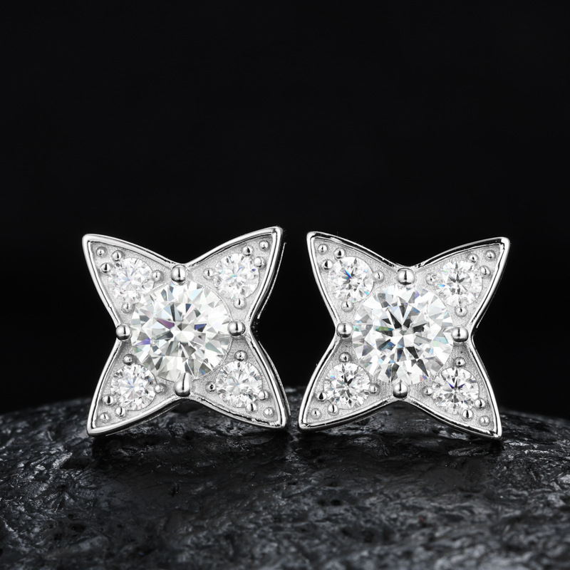 Round Moissanite Four-Point Star Stud Earrings – 0.9ct DEW Each - Image 4