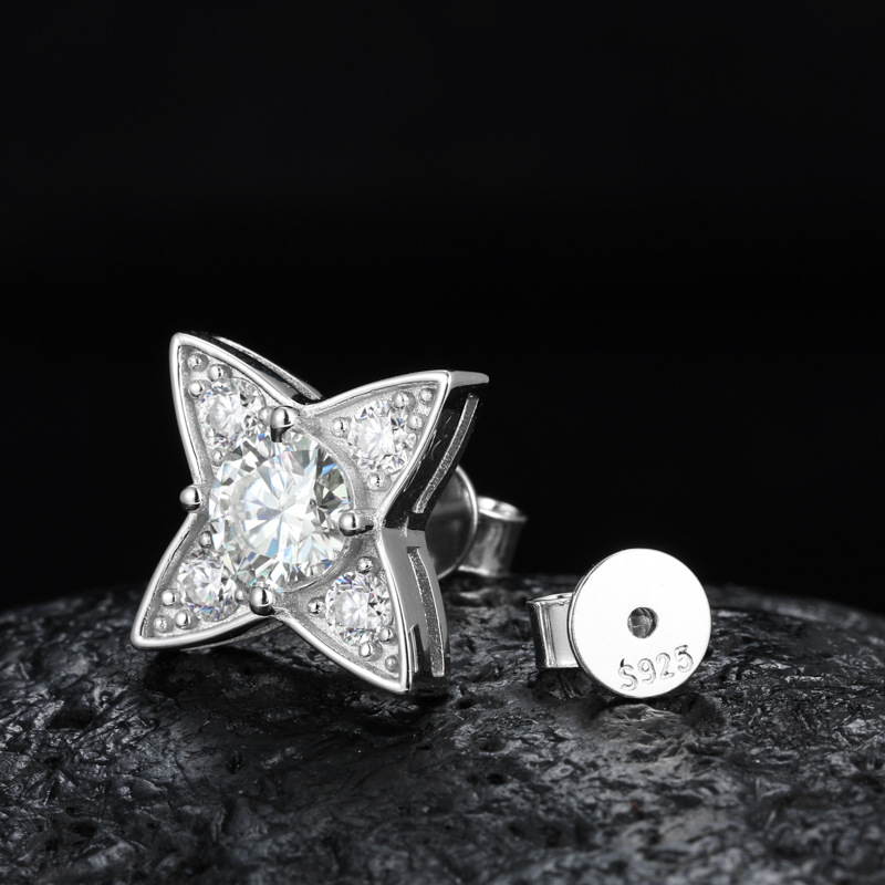 Round Moissanite Four-Point Star Stud Earrings – 0.9ct DEW Each - Image 5