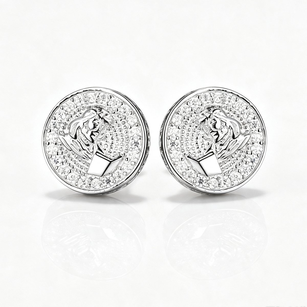 Portrait Medallion Moissanite Stud Earrings – 0.15ct DEW Each - Image 3