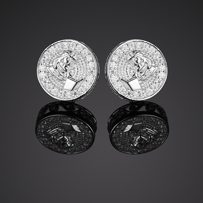 Portrait Medallion Moissanite Stud Earrings – 0.15ct DEW Each - Image 5