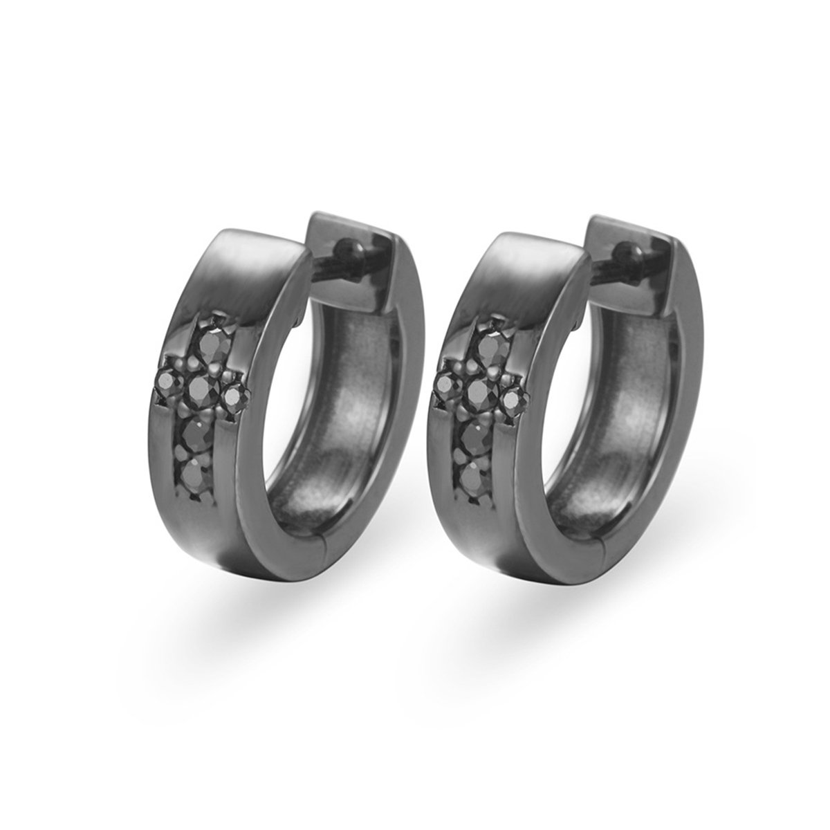 Black Moissanite Cross Huggie Earrings – 0.08ct DEW Each