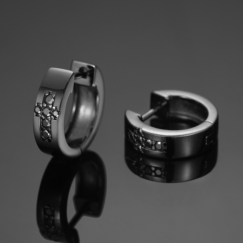 Black Moissanite Cross Huggie Earrings – 0.08ct DEW Each - alternate view