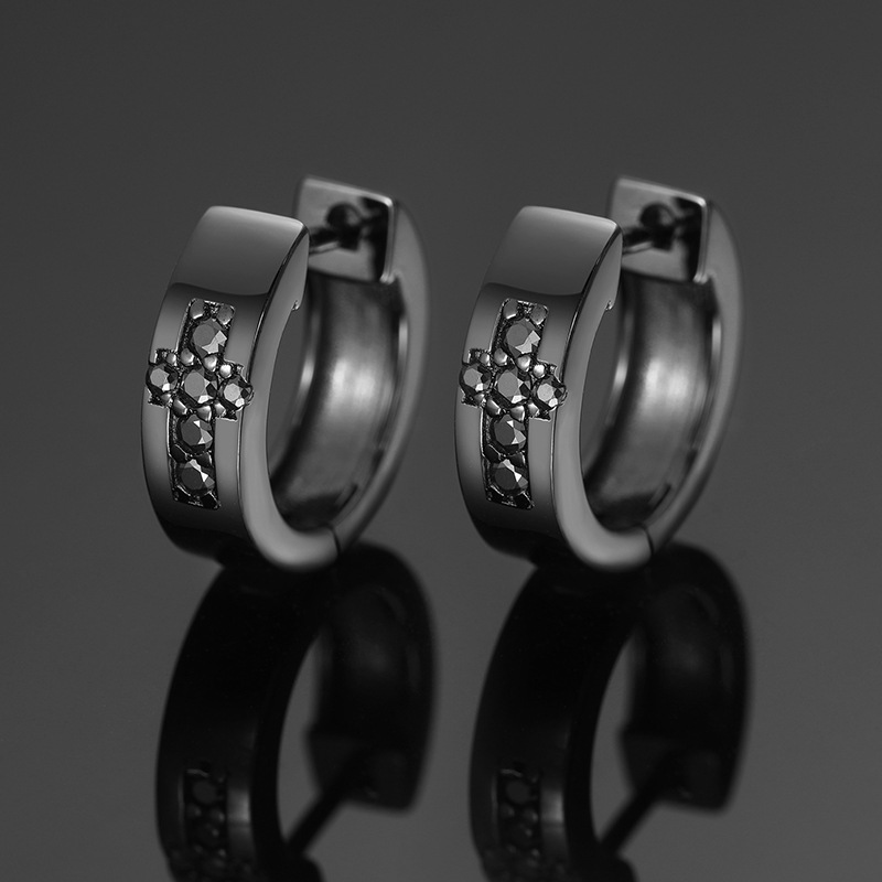 Black Moissanite Cross Huggie Earrings – 0.08ct DEW Each - Image 3