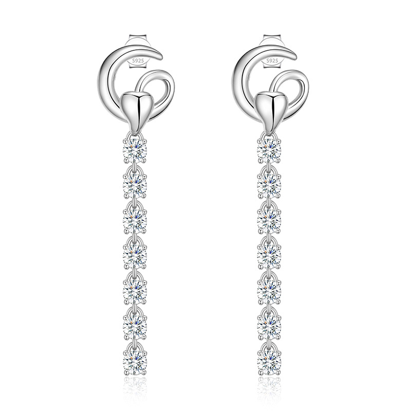 Crescent Moissanite Tassel Drop Earrings – 0.7ct DEW Each