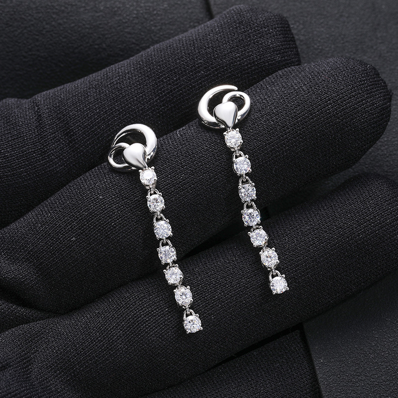 Crescent Moissanite Tassel Drop Earrings – 0.7ct DEW Each - Image 2