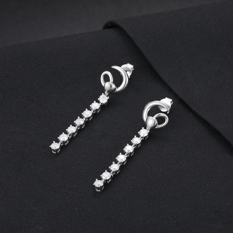 Crescent Moissanite Tassel Drop Earrings – 0.7ct DEW Each - Image 4