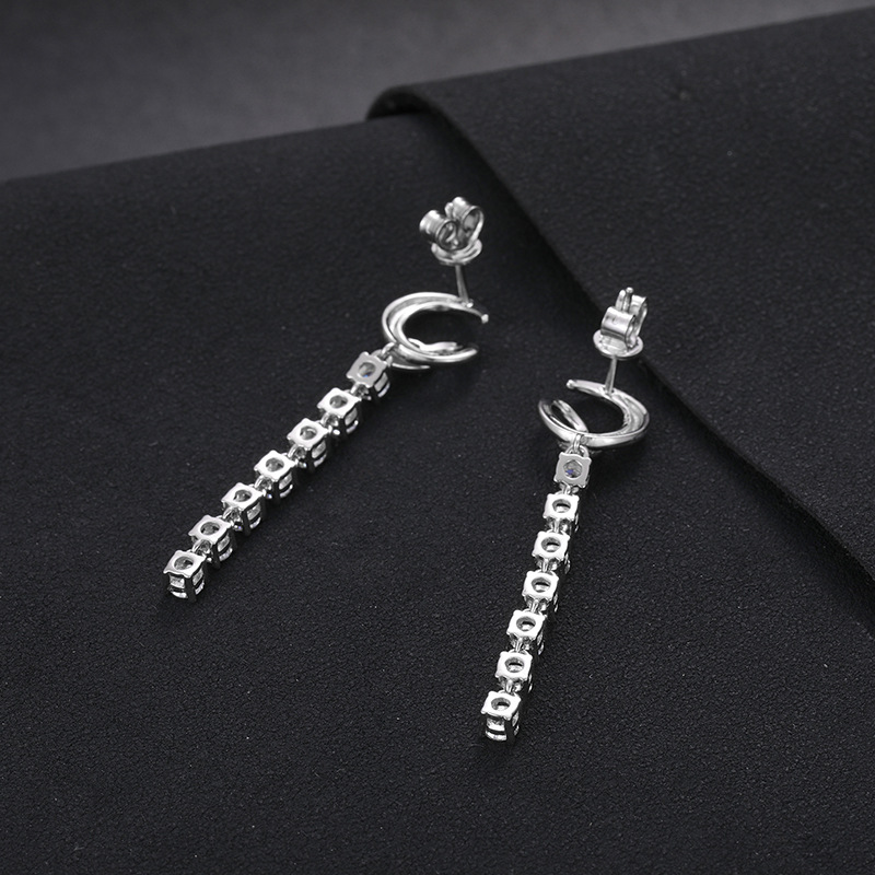 Crescent Moissanite Tassel Drop Earrings – 0.7ct DEW Each - Image 5