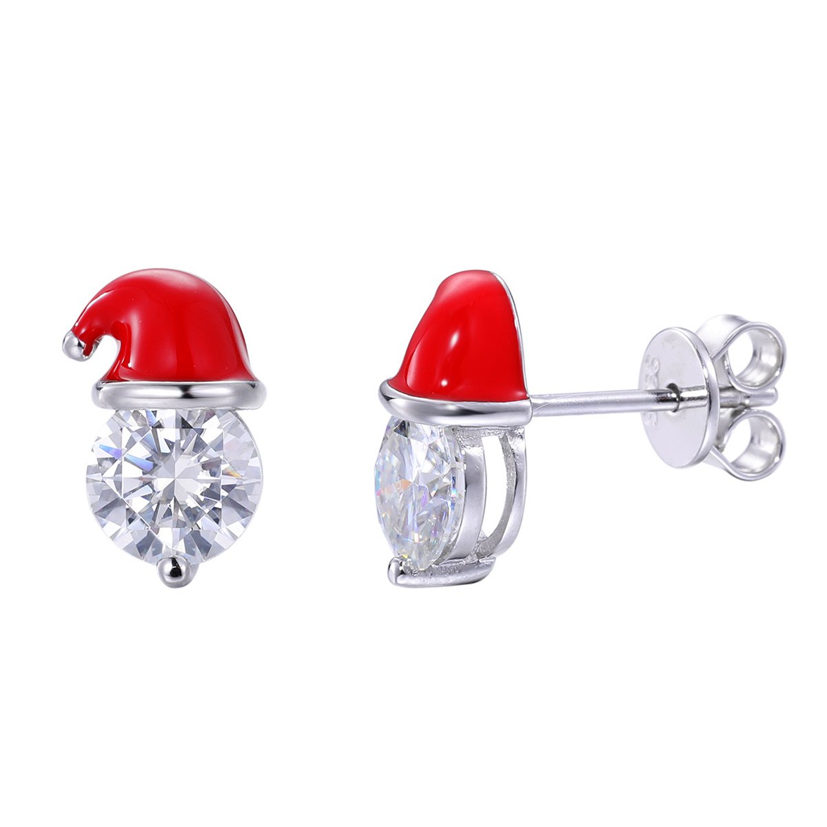 Round Moissanite Santa Hat Stud Earrings – 0.8ct DEW Each