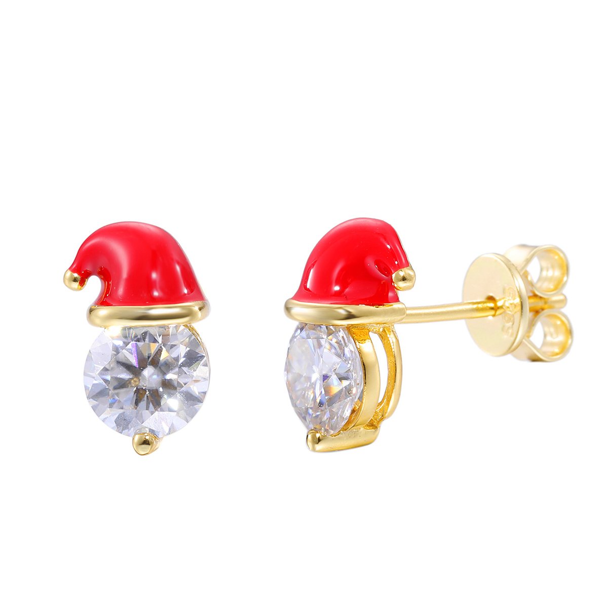 Round Moissanite Santa Hat Stud Earrings – 0.8ct DEW Each - Image 3