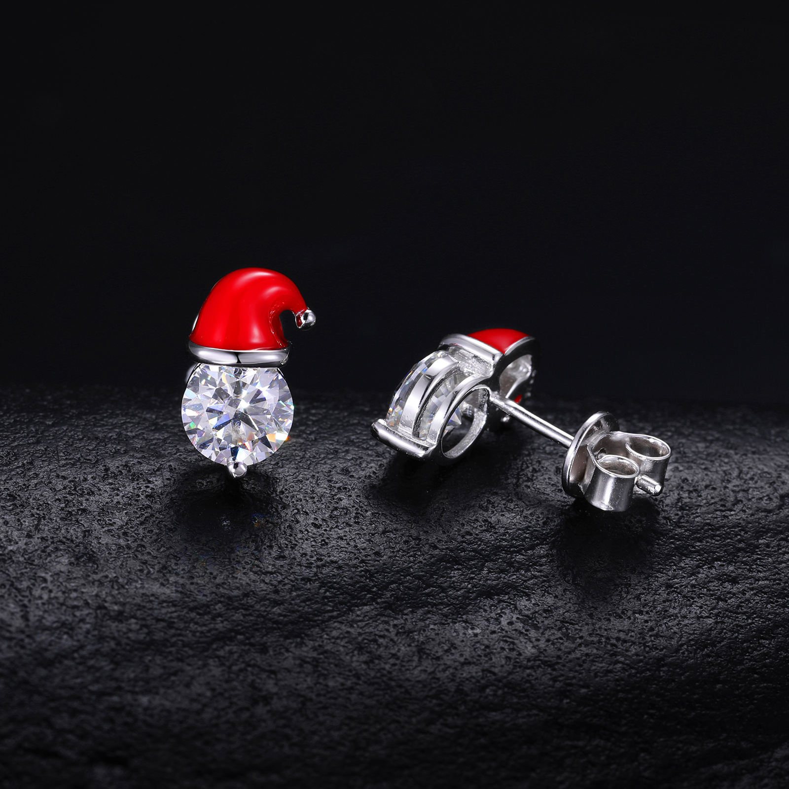 Round Moissanite Santa Hat Stud Earrings – 0.8ct DEW Each - Image 4