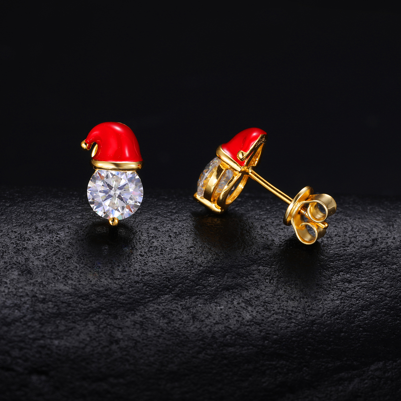 Round Moissanite Santa Hat Stud Earrings – 0.8ct DEW Each - Image 5