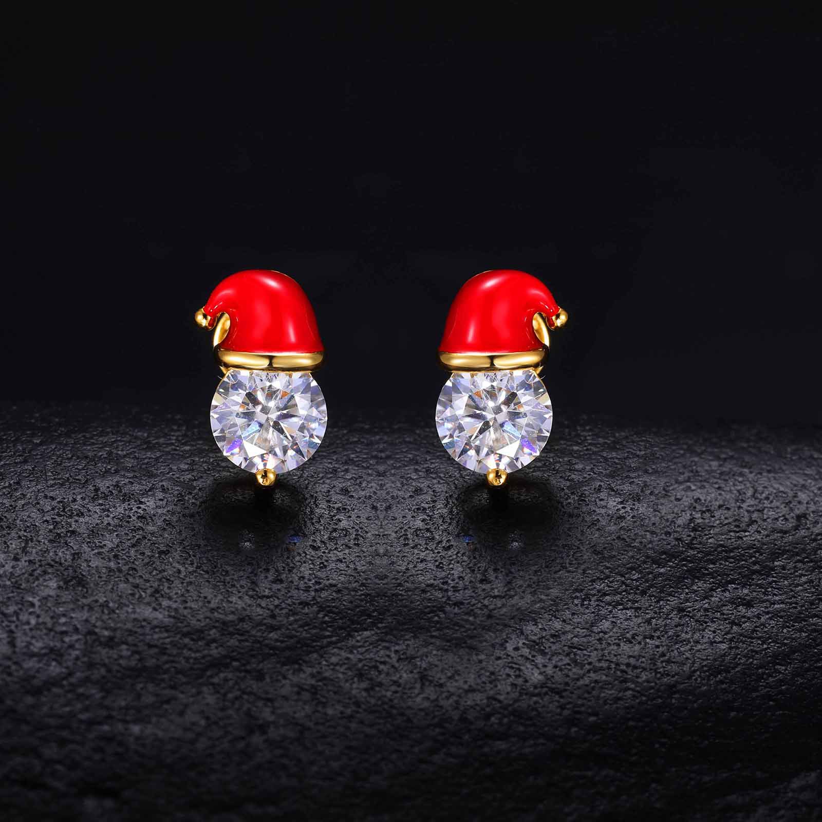 Round Moissanite Santa Hat Stud Earrings – 0.8ct DEW Each - Image 6