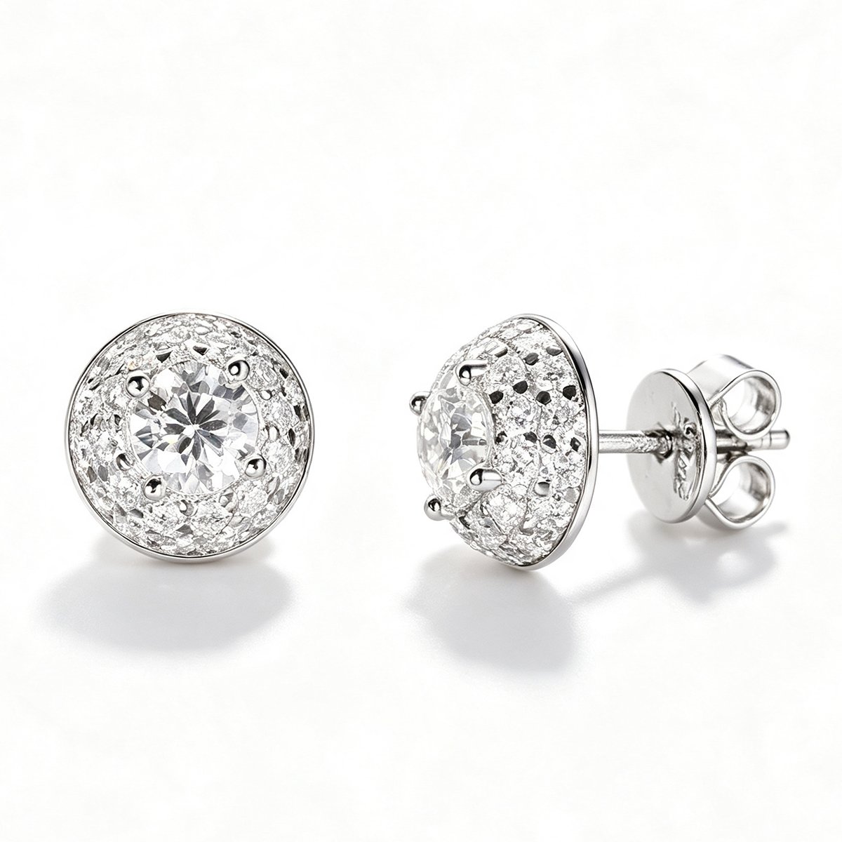 Round Moissanite Pavé Dome Stud Earrings – 0.6ct DEW Each