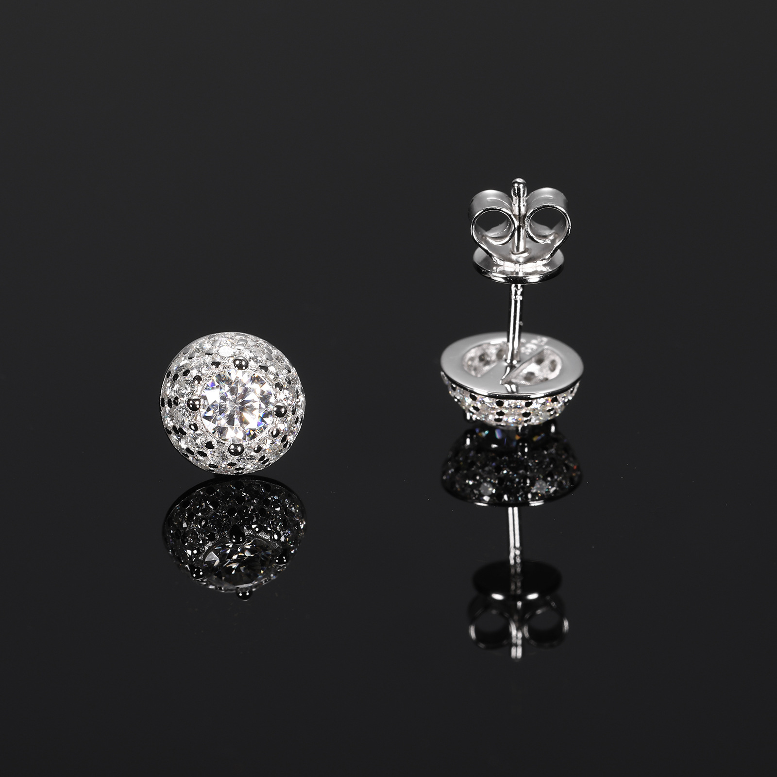 Round Moissanite Pavé Dome Stud Earrings – 0.6ct DEW Each - Image 2
