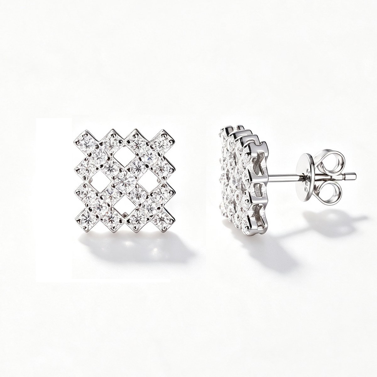 Moissanite Open Lattice Grid Stud Earrings – 0.33ct DEW Each