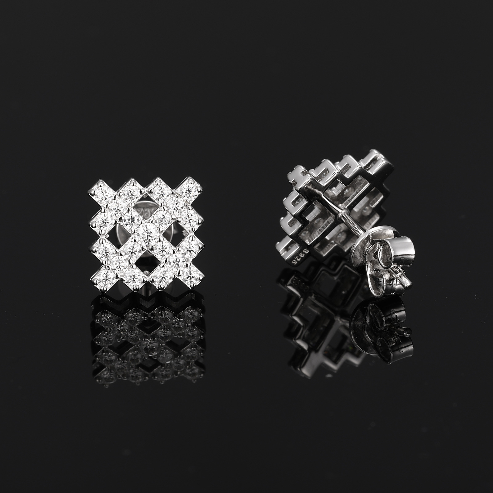 Moissanite Open Lattice Grid Stud Earrings – 0.33ct DEW Each - Image 2