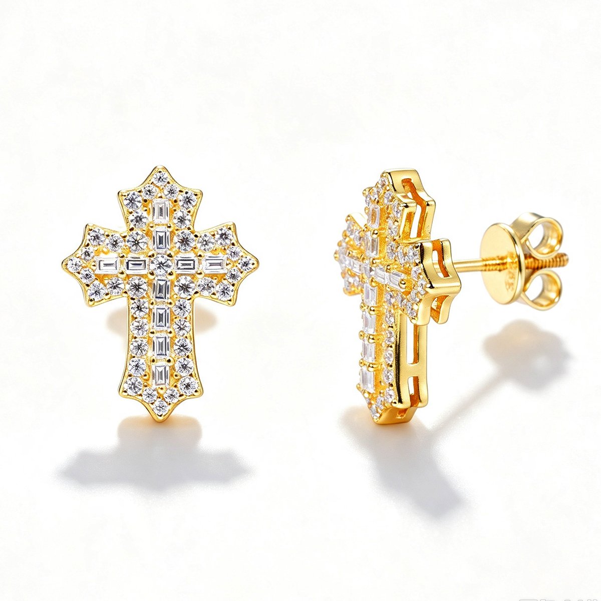 Baguette Moissanite Pavé Cross Stud Earrings – 0.4ct DEW Each - Image 3
