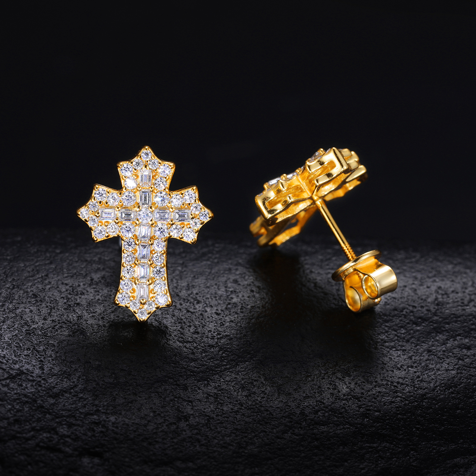 Baguette Moissanite Pavé Cross Stud Earrings – 0.4ct DEW Each - Image 6