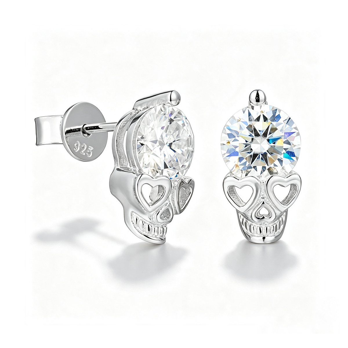 Round Moissanite Skull Stud Earrings – 1ct DEW Each - Image 3